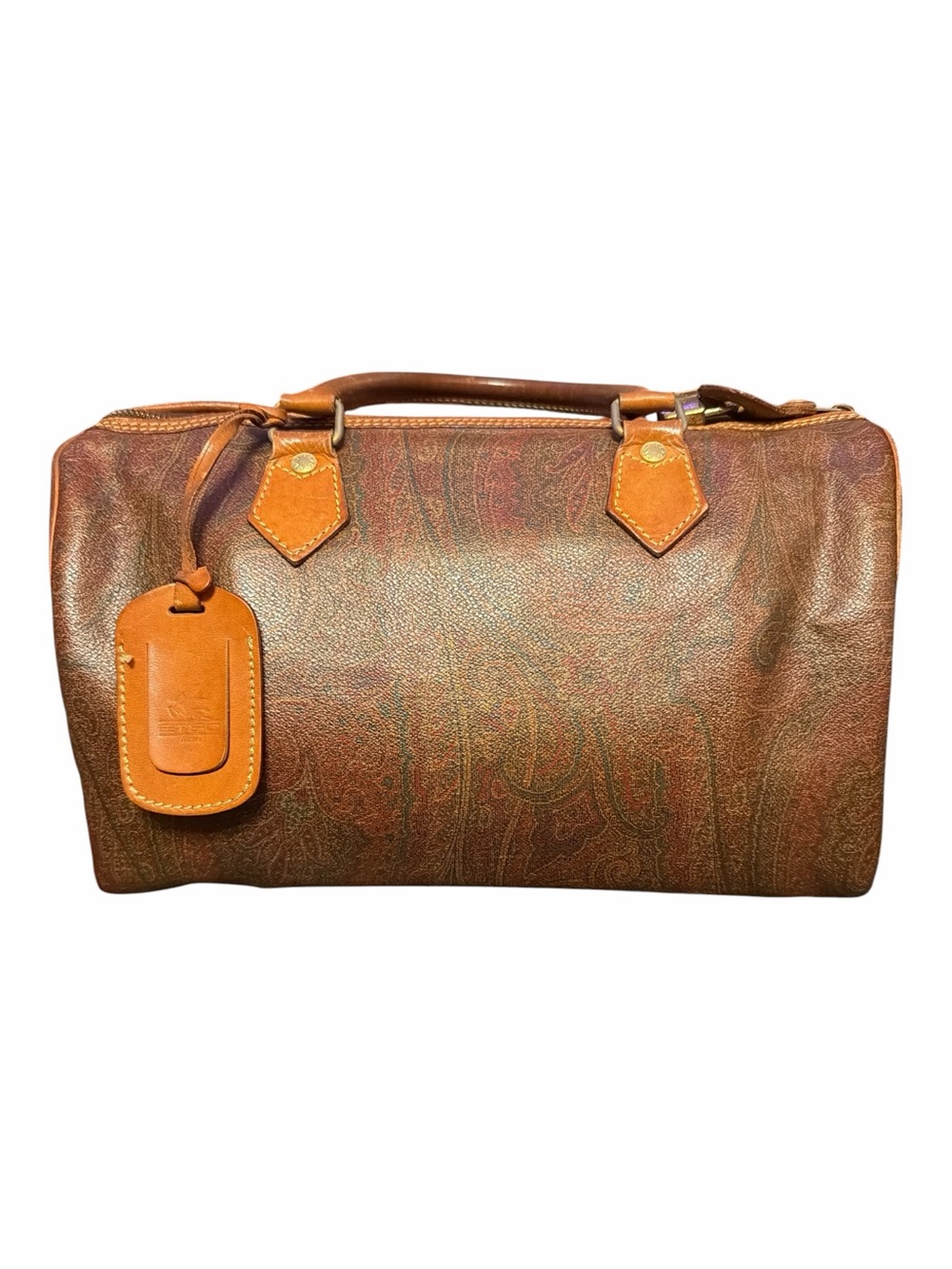 Vintage ETRO Milano Paisley Coated Canvas Boston Bag w/ Lock&Key - Full Set 1991 - Picture 3 of 8
